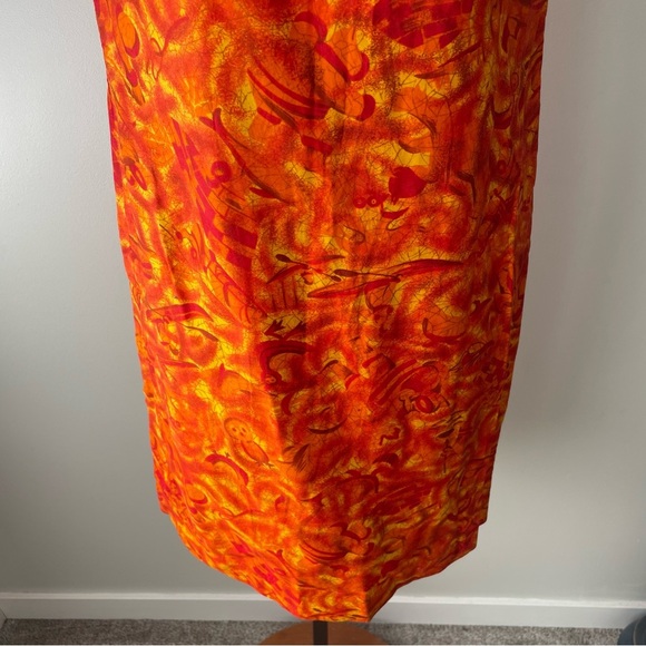 60s Vintage Inga Nielsen Orange Ruffled Sheath Midi Dress Psychedelic Retro Rare - Picture 7 of 9